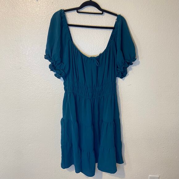 Liberty Love Teal Tiered Boho Midi Dress Plus Size 3XL - Picture 1 of 8